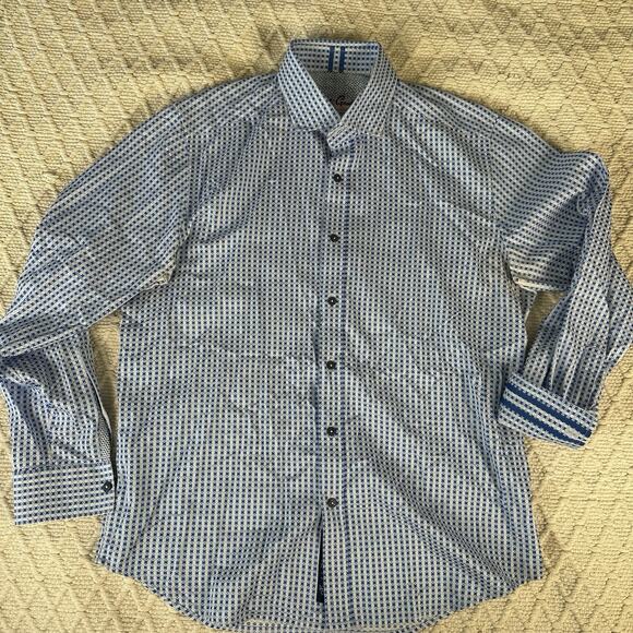 Robert Graham Mens Large Blue Button Up Modern Americana Geometric Long Sleeve - Picture 1 of 8